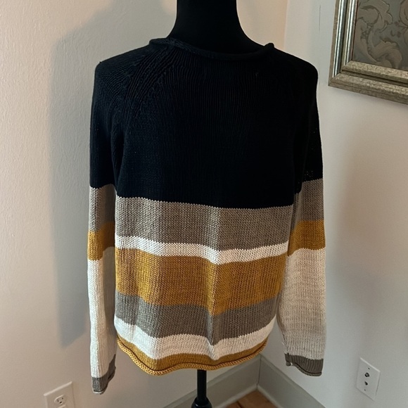 RDI loose knit mock neck long sleeve stripe sweater Sz Large - Picture 3 of 6